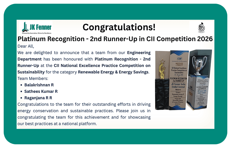 Platinum Recognition 2nd Runner-Up in CII Competition 2026 for Renewable Energy & Energy Savings